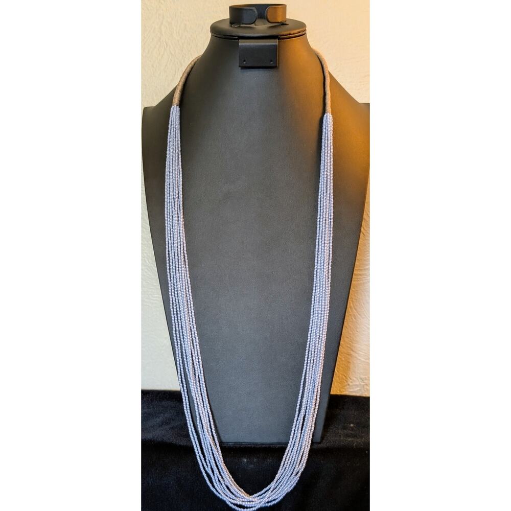 Dusty Blue Seed Bead Ten Strand Tribal Vibe Wrapped Pull Over Long 40" Necklace